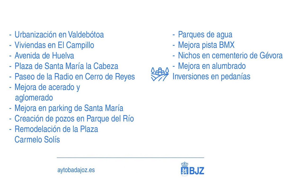 aytodebadajoz's tweet image. 🏙️📈 El Plan de Inversiones del Ayuntamiento de #Badajoz para el año 2026 incluye la reforma de la avenida de Huelva, la plaza Carmelo Solís y Santa María de la Cabeza, el paseo de la Radio en Cerro de Reyes, acerado y aglomerado o la partida #EDIL

💬 Estos son algunos de los