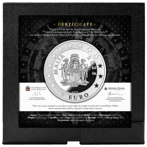 GR_Reserve's tweet photo. 🕰️ History in motion: The 2025 Malta Gdańsk Astronomical Clock 1 oz Silver Coin by @Mennica_Polska. ✨ Pre-Order Now!
Pre-Order Now!
https://t.co/9TGg06A6iO
#SilverCoin #SilverCoins #CoinCollecting #MaltaCoins #MintOfPoland #SilverStacking https://t.co/4nzGL9xiwc