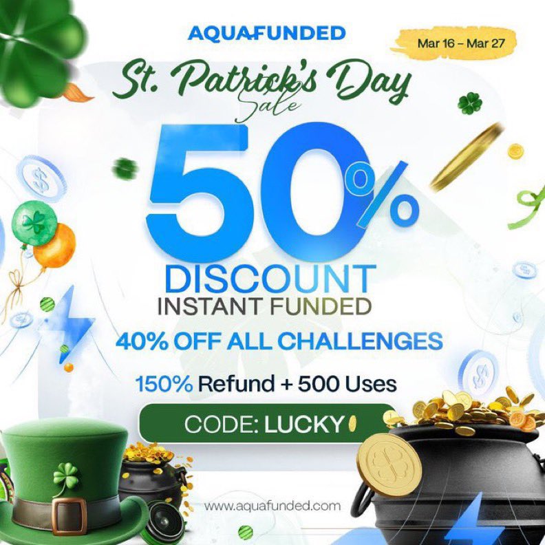 LynTrades's tweet photo. St Patrick’s Day Sales 🍀

50% OFF Instant Funding & 40% OFF others + 150% Refund for a limited time only! ⌛

💙 Up to 50% OFF funding options
💙 100% Profit Split with On-Demand Payouts available
💙 150% Refund on your challenge

If you’ve been waiting for the right moment to get funded….Click the link below. 

Get funded now at 👉 https://t.co/quBSaJESP9