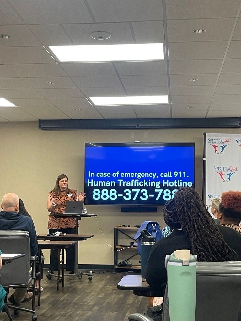 SpectraCare's tweet image. Thank you to Morgan Blankenship, Executive Director, at Dare to Hope for educating our staff on how to spot the signs of human trafficking in clients. #daretohope #caringisourcalling #spectracare