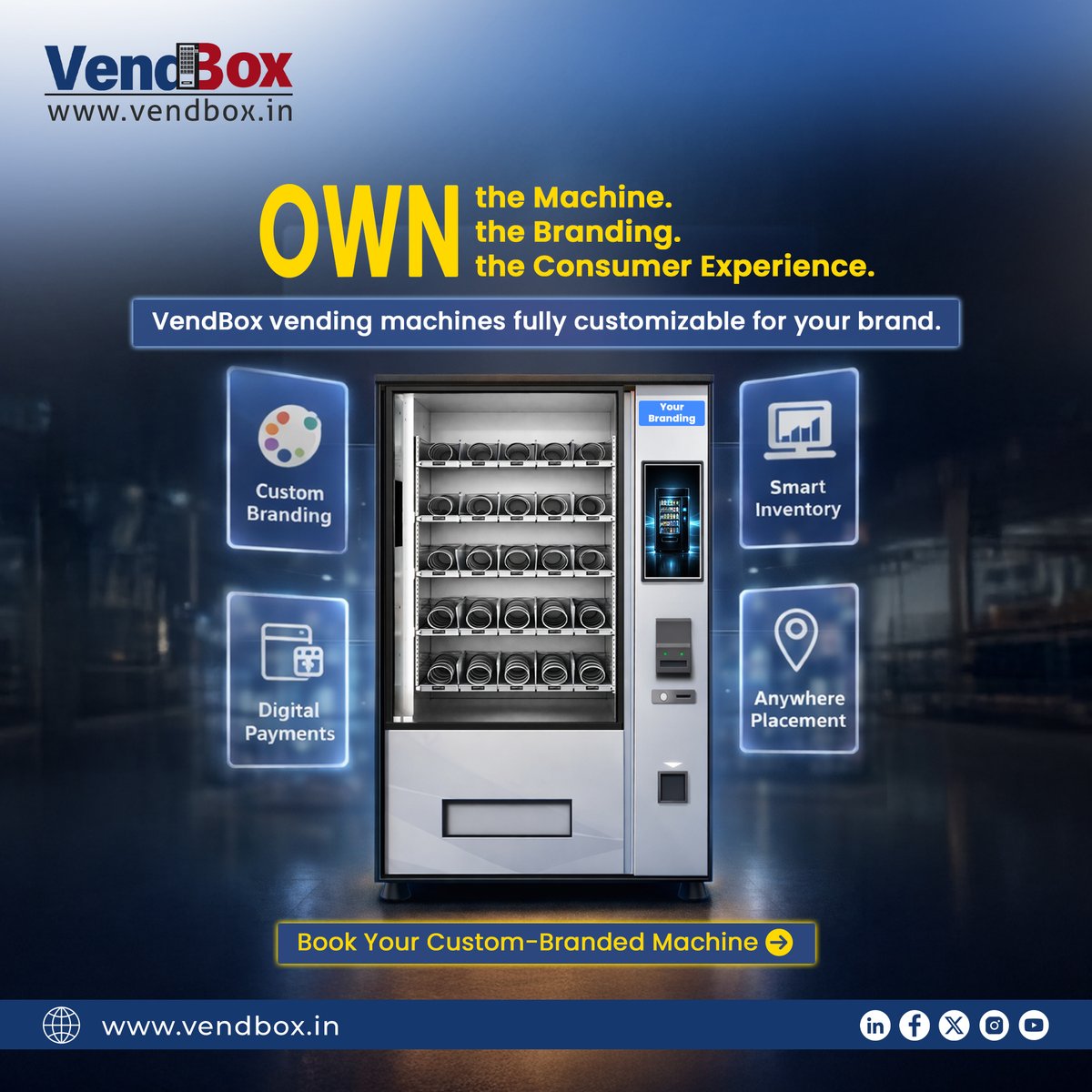 VendBoxIn's tweet photo. Turn vending into a branded retail experience. VendBox machines are fully customizable to match your brand and connect directly with consumers.

#BrandedVending #RetailRevolution #CustomVendBox #ConsumerConnection #VendingExperience #Vendbox https://t.co/jtyC3SawO0
