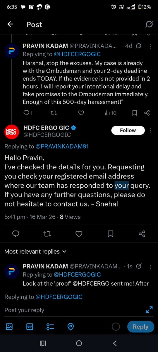 PRAVINKADAM91's tweet image. Look at the 'proof' @HDFCERGO sent me! After 500 days, it’s the same hollow template: 'Forwarded to legal dept.' No evidence, no documents, just more delay tactics. Is this how you treat a poor farmer? Stop lying to the public and show the actual evidence! #InsuranceFraud