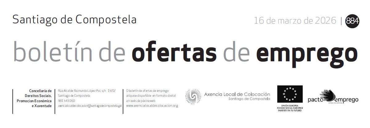 EmpregoSantiago's tweet photo. Xa está dispoñible o boletín semanal de ofertas! 
👉 https://t.co/9uSMX7Zz2Y https://t.co/cvSRHgIXXD