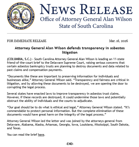 South Carolina Attorney General's Office tweet media