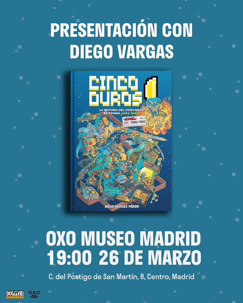 🎮 El 26 de marzo llega CINCO DUROS Vol. 3 Y ese día arranca la gira 📷Primera parada:
<a href="/OXOMuseoMadrid/">OXO Museo del Videojuego Madrid</a>
📷 Firma de libros 📷 Charla con <a href="/DaniMateo/">Dani Mateo</a> 
, voz de CINCO DUROS: El podcast 📷 Vols. 1, 2 y 3 disponibles en el museo Esto es por y para vosotros. 🛒
