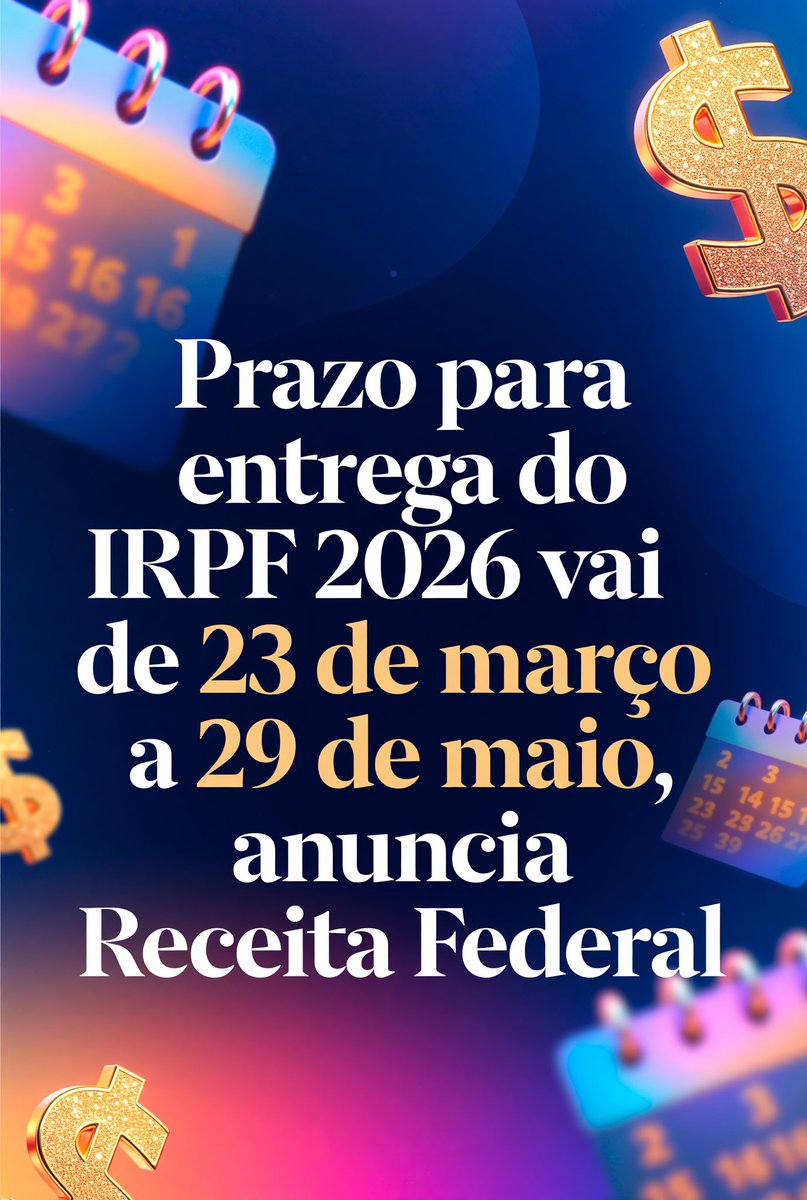 TraderBolsa's tweet photo. IR 2026: Receita anuncia datas. Começa em 23 de março e vai até às 23h59 do dia 29 de maio.

🔗 https://t.co/5cEJJYPffd https://t.co/yaMXjYfuqr