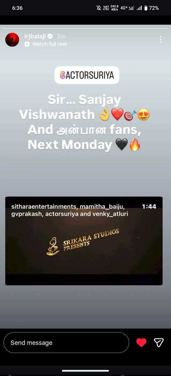 N__D__Tweets's tweet photo. Next Monday Karuppu update guys @RJ_Balaji confirm via instagram story 😭🔥😭🔥🔥

#karupou
#vishwanathandsons https://t.co/01otJAT7zX
