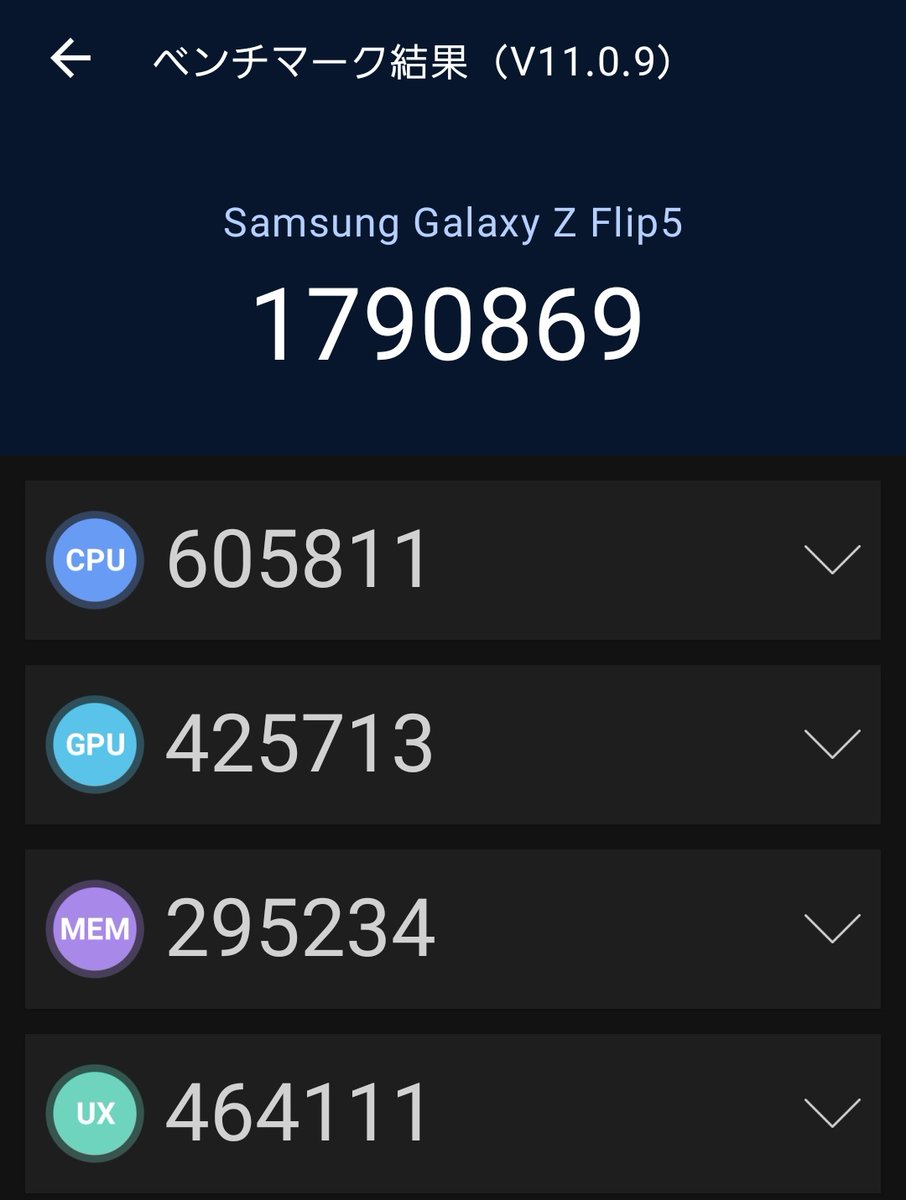 ecri_zin's tweet photo. 久しぶりのAntutu計測ヾ(๑╹◡╹)ﾉ"📱
SAMSUNG Galaxy Z Flip5 SD8Gen2 8GB 256GB
Flip5、v11で計測すると、めっちゃ高性能やん・・・(´・ω・｀)
しかも、バッテリー残量、まだ93%もある
Dランクで買ったのに、めっちゃおトクやったな🤩
まだまだ使えそうなので、
#ZFlip5
#Galaxy
#SAMSUNG
#人生がしんどい時はスマホを買う