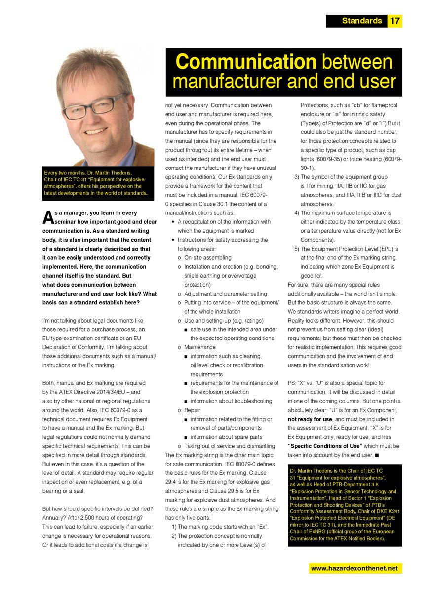 FlameproofSouth's tweet photo. Insights from Dr. Martin Thedens, Chairman of IEC TC31, on evolving standards. As tech advances, robust standards are key for safety &amp; innovation. Check out his article for more

#StandardsDevelopment #Innovation #SafetyFirst #IEC #TechnologyTrends https://t.co/gM8FdoSvES