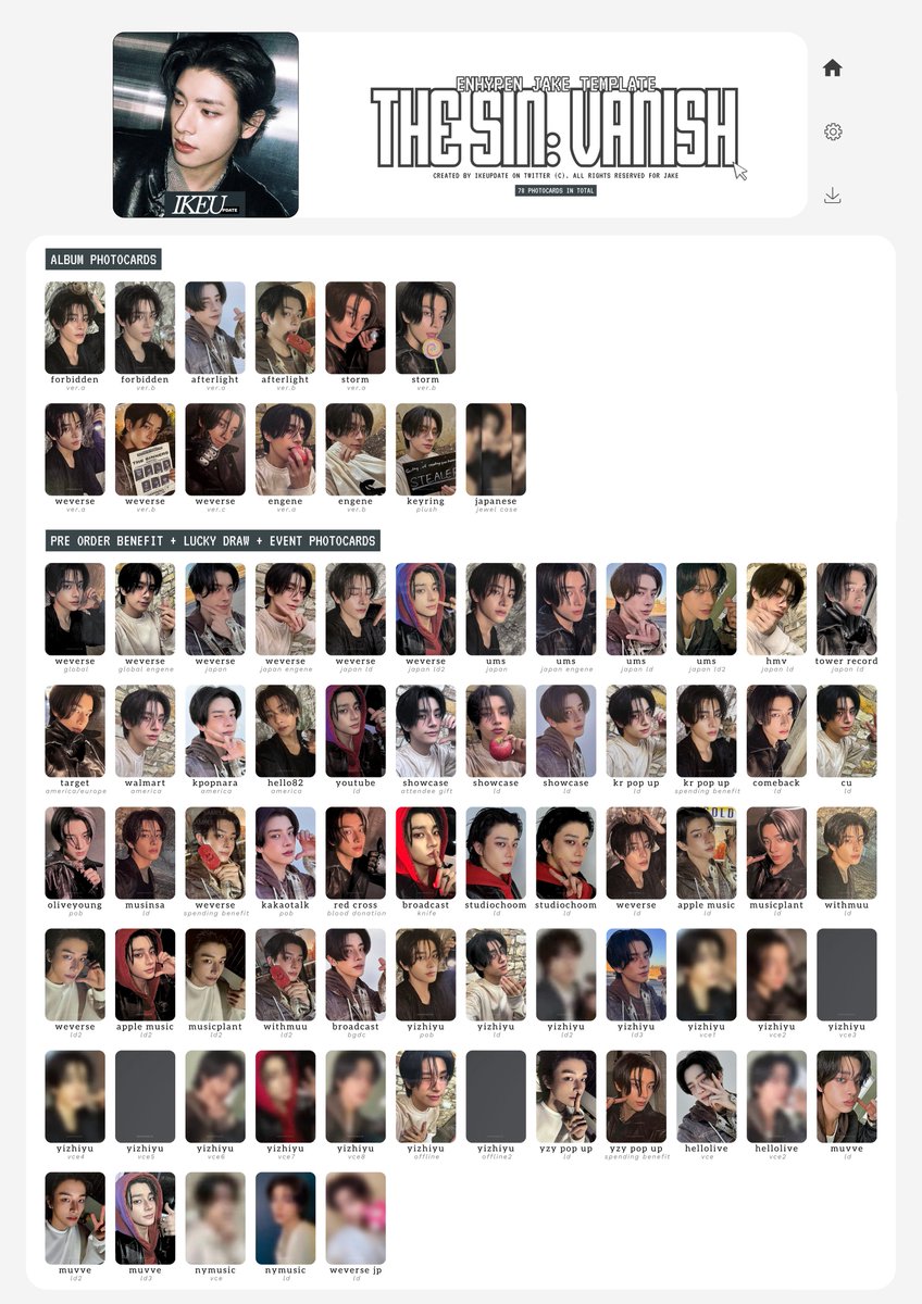 TEMPLATE] THE SIN: VANISH ─ Jake Selfie Photocards (UPDATE: 16/03