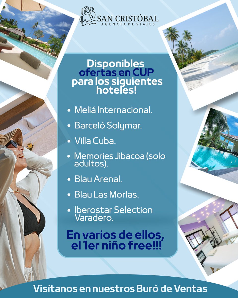 SanCristobalSA's tweet photo. Imagina despertar frente al mar… 🌅

🏝️ Arena blanca
🌊 Agua cristalina
🍹 Un cóctel en la mano

Todo esto les espera en #Varadero .

Lo mejor, la reserva del 1er niño te sale totalmente gratis. 

✈️ ¡Tu próxima escapada empieza aquí, con #ViajesSanCristóbal

Los esperamos!! https://t.co/FqHZUjQ7xO