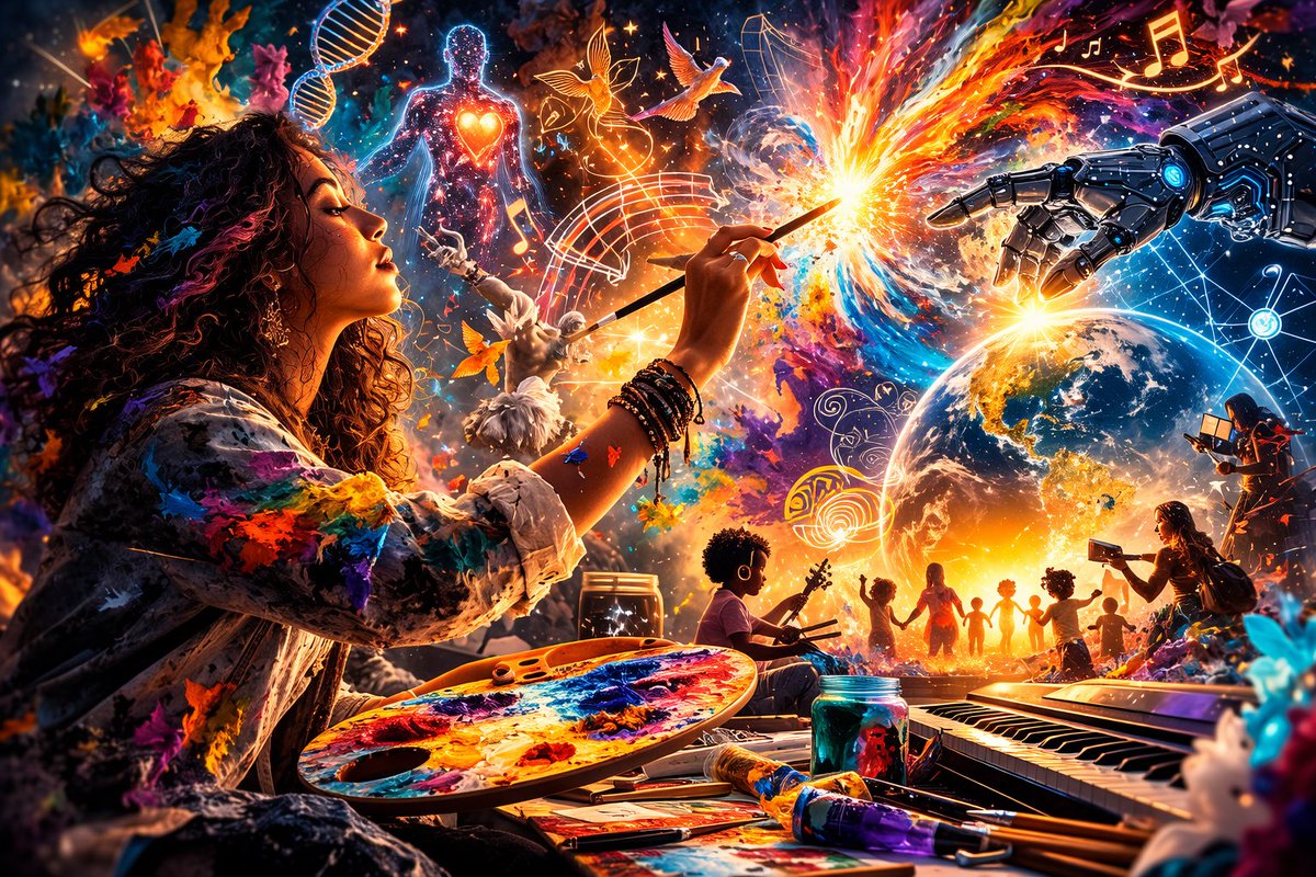 artsavinghearts's tweet photo. Art begins with a question.
AI multiplies the answers.
Artists still guide the direction.

#ArtistAge40 #ArtistsUnite #AIArt #CreativeFuture #HumanCreativity #AshReflectionsSeries https://t.co/PB70vIi0zl