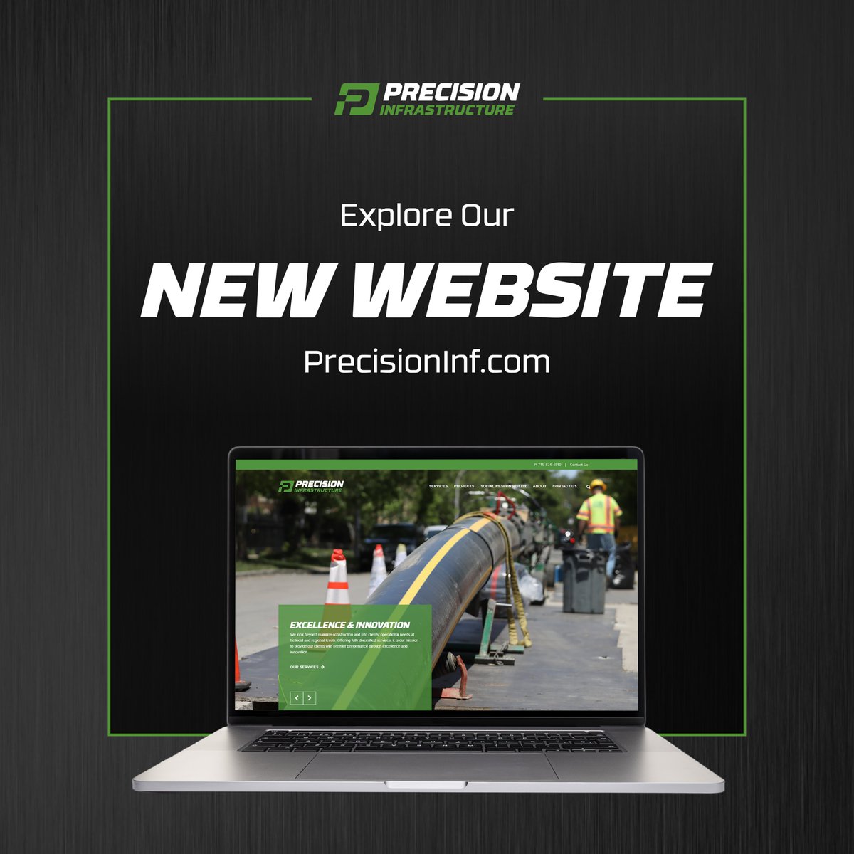 PrecisionInfra's tweet photo. We���re excited to announce the NEW Precision Infrastructure, LLC website! Designed to share our services, social responsibility, community involvement, and history. Explore the new site here: https://t.co/YePlFhCXQy https://t.co/VyT1BagHUA