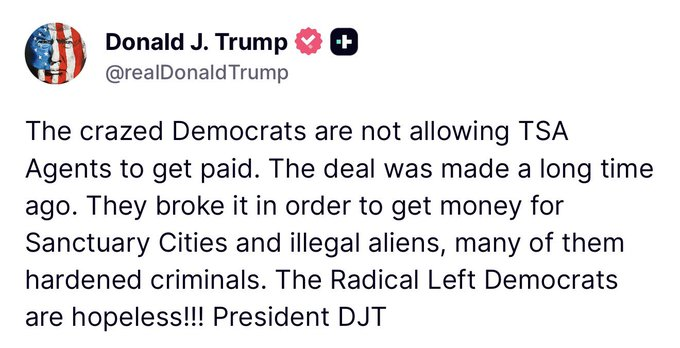 🚨 President Trump just EXPOSED the truth: Crazy Democrats are REFUSING to pay TSA agents—after a deal was ALREADY MADE!