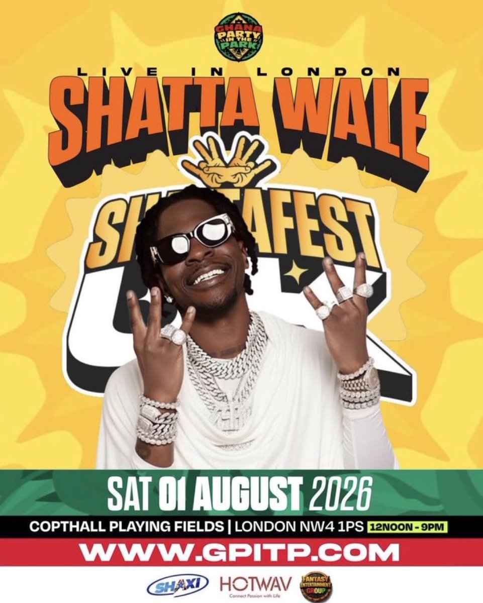 soltaybanks's tweet photo. Shatta Wale (@shattawalegh)’s Shatta Fest heads to London on August 1st at Copthall Playing Fields. Tickets are available now!
#ghanamusic
#shattawale
#shattafest
#gpitp https://t.co/a3bxdwmFn4