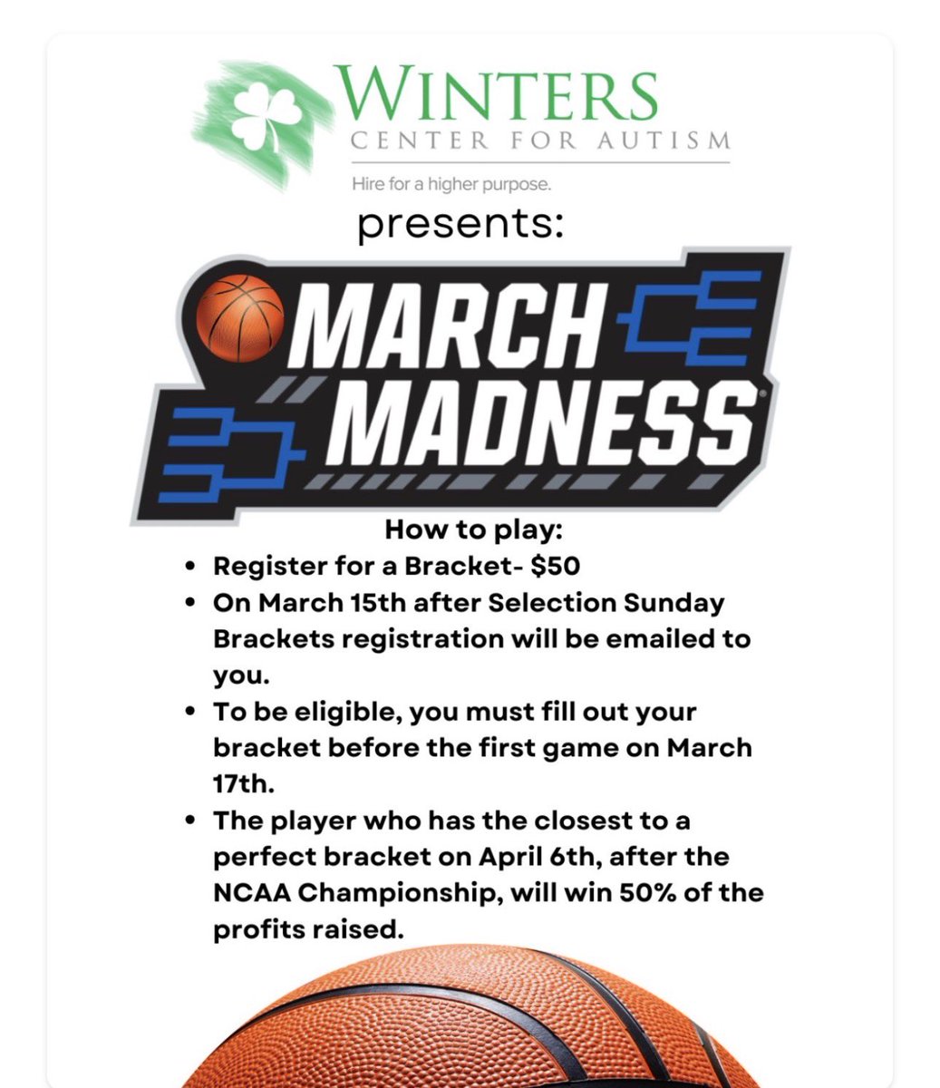 I’m supporting the Winters Center for Autism this March with their charity bracket challenge. They do awesome work creating real employment opportunities for individuals with autism, helping them build skills, confidence, and independence.

If you’re filling out brackets anyway,