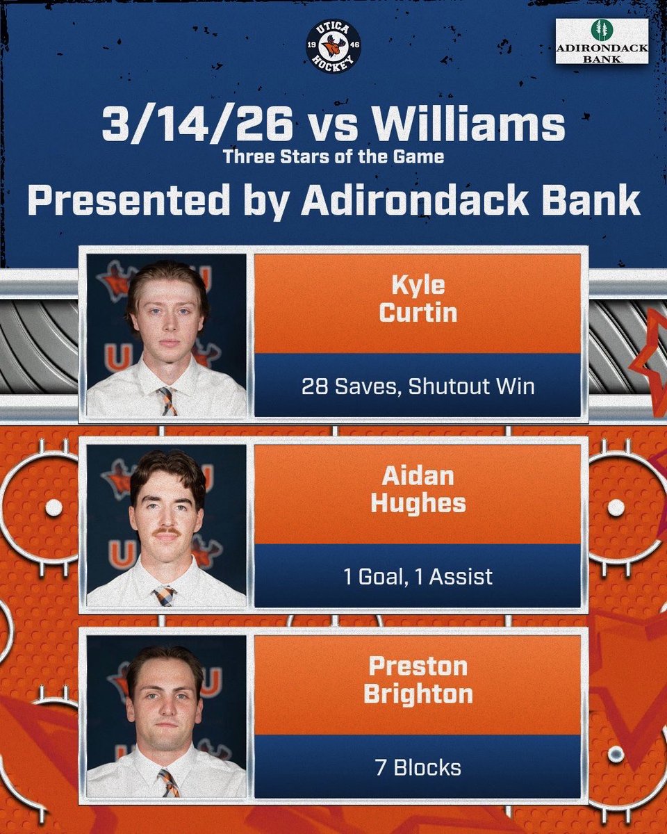 The Adirondack Bank ⭐️⭐️⭐️ in Saturday’s 3-0 NCAA Tournament First Round W vs Williams! 

#PioneerHockey