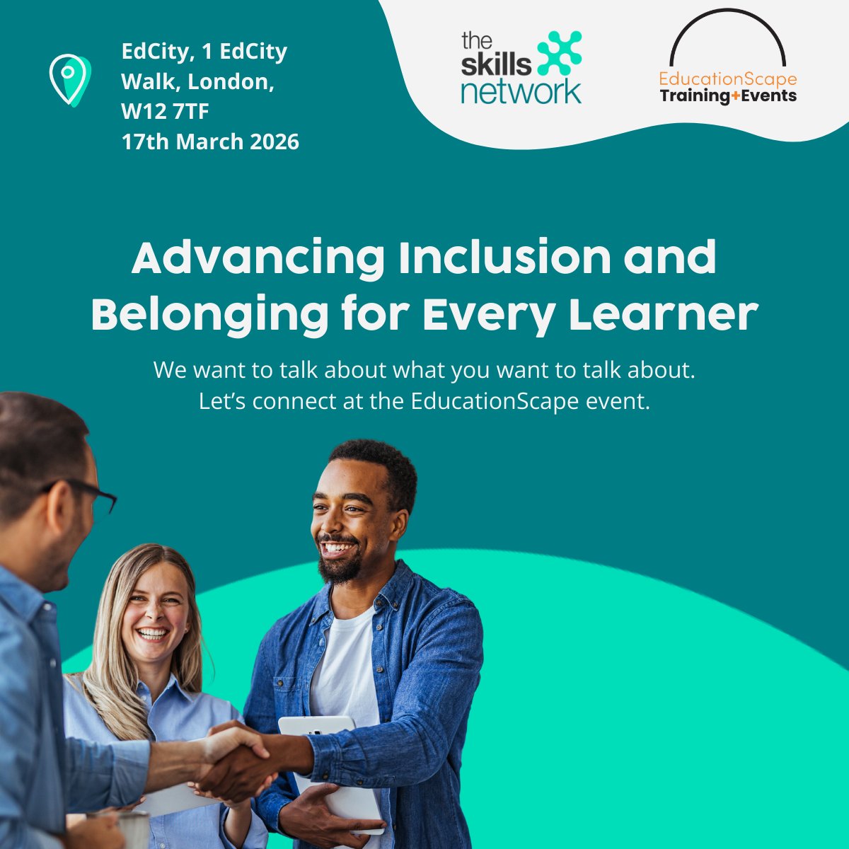 SkillsNetworkUK's tweet image. Attending the #EducationScape Inclusion &amp;amp; Belonging Summit tomorrow at EdCity, London. Looking forward to discussions on culture, inclusion, SEND &amp;amp; learner belonging.

Read our blog on embedding inclusion into curriculum 👉 bit.ly/4bhKQQc

#FurtherEducation #Education