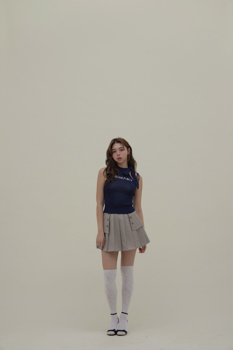 トップス ANDMARY Mary logo ribbon tank gray ANDMARY】Mary logo ribbon tank