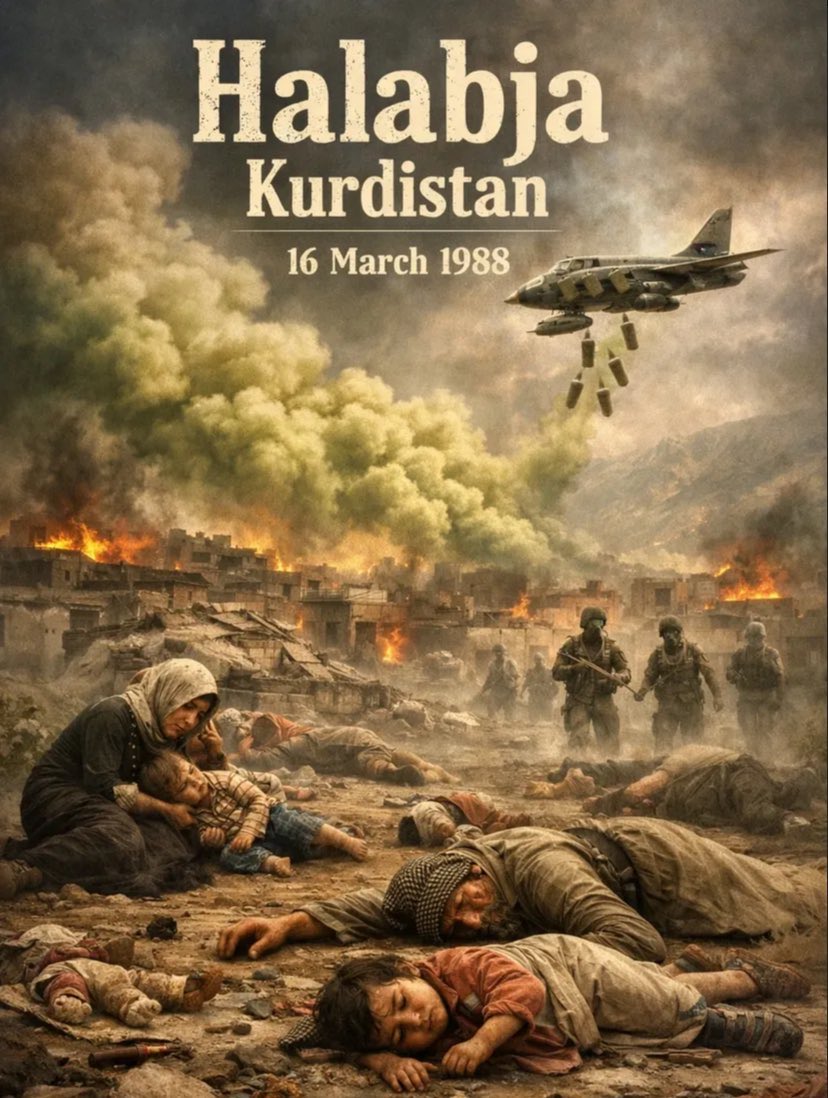 Halabja brennt bis heute in unserer Erinnerung: Tausende Kurden mit Giftgas ermordet. Dieser Genozid darf nie vergessen werden. Gerechtigkeit für Halabja. Nie wieder.

#Halepçe