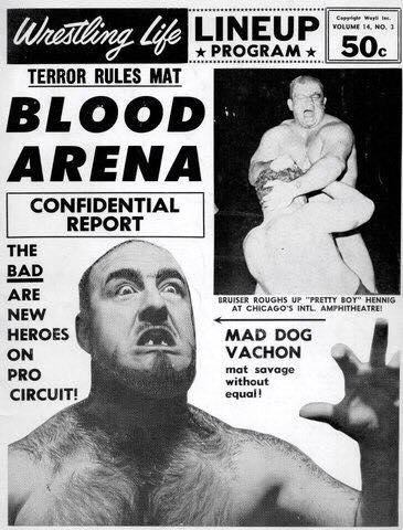 allan_cheapshot's tweet photo. #OnThisDay in 1970: AWA: International Amphitheatre, Chicago, Illinois: Mad Dog Vachon dominated the cover of this Wrestling Life Lineup Program, but on the night itself The Crusher beat him in Chicago. Baron Von Raschke, Edouard Carpentier and Pepper Gomez also scored wins. https://t.co/9nmNyVfmbG