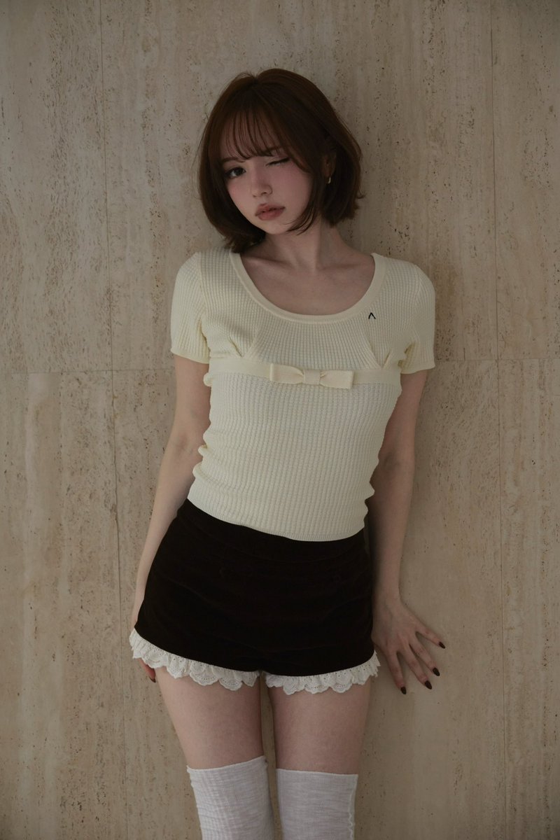 トップス andmary Avrill ribbon tops ivory ANDMARY】Avrill ribbon tops