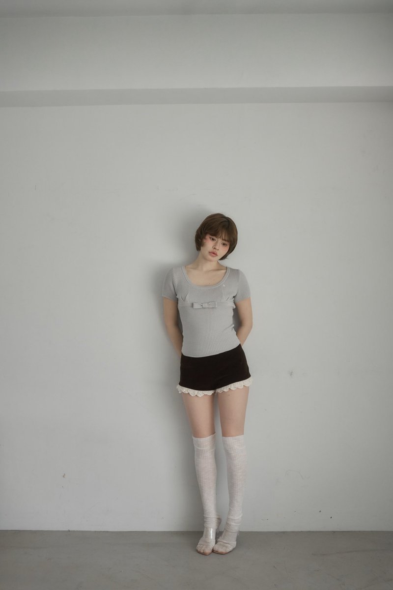 トップス Waffle ribbon tops ivory andmary ANDMARY】Waffle ribbon tops