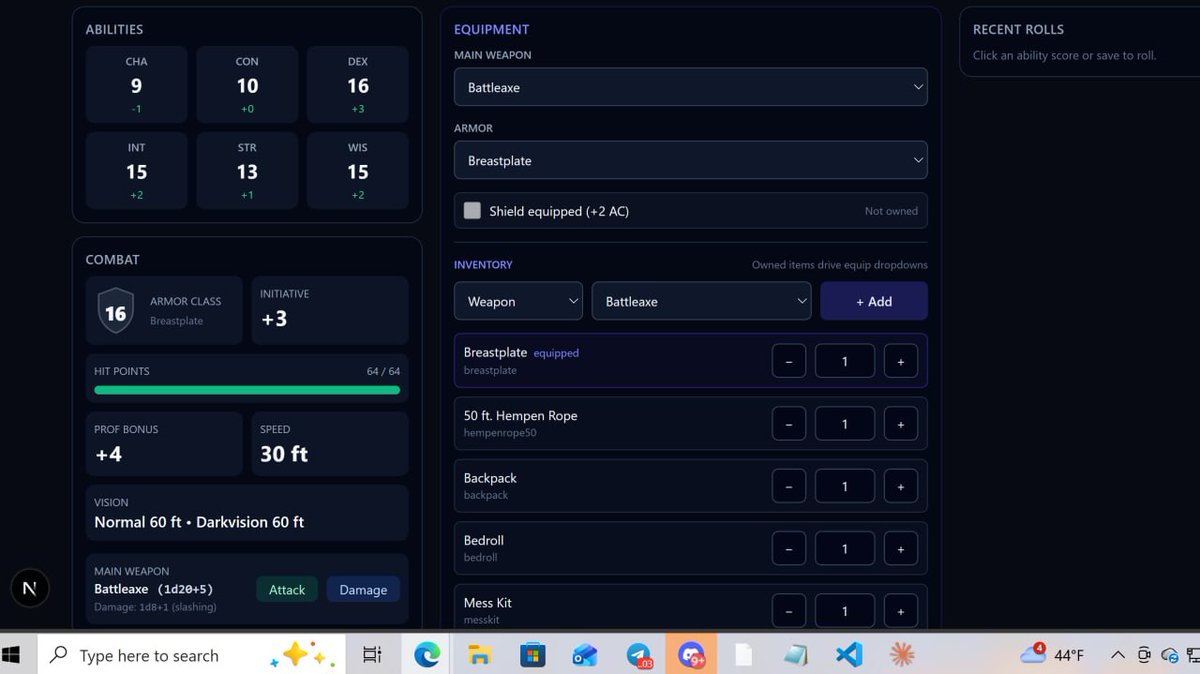 DCent_Battle's tweet photo. Our DnD platform is coming along nicely! Now using your NFTs to make a character is easy! https://t.co/YlwodHnaof