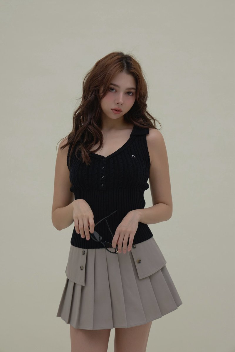 Wrenley cable tops color pink/black ¥8,800-tax in 折り返し襟の