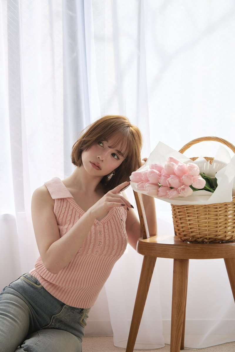Wrenley cable tops color pink/black ¥8,800-tax in 折り返し襟の