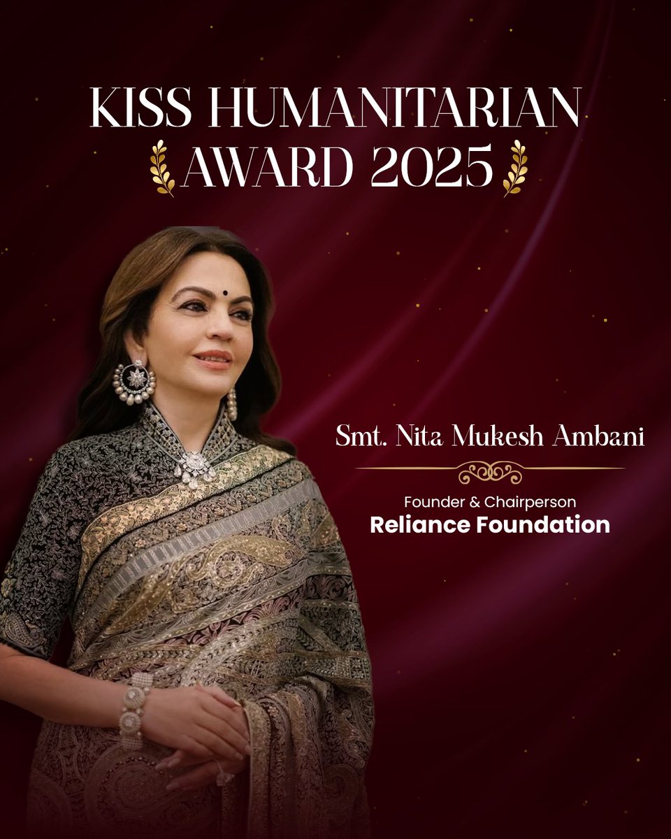 1rajeevpanda's tweet photo. A beautiful moment where compassion, leadership and service come together — honouring #KISSHumanitarianAward recipient Smt. Nita Mukesh Ambani.
@KISSFoundation @achyuta_samanta https://t.co/v9xYQnxKag