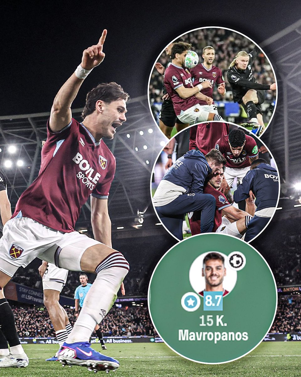 ESPNUK's tweet photo. Konstantinos Mavropanos took an Erling Haaland strike flush to the face, got up, finished the match and earned the Player of the Match award ✨
 
Warrior 💪 https://t.co/CnFwLw6GwE
