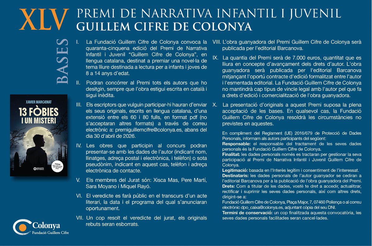 bibliomallorca's tweet photo. Convocat el Premi de Narrativa Infantil i Juvenil Guillem Cifre de Colonya.
Termini fins dia 30 d'abril de 2026.
A la Xarxa de Biblioteques de Mallorca pots llegir #PremisLiteraris https://t.co/PITfrZfbTT