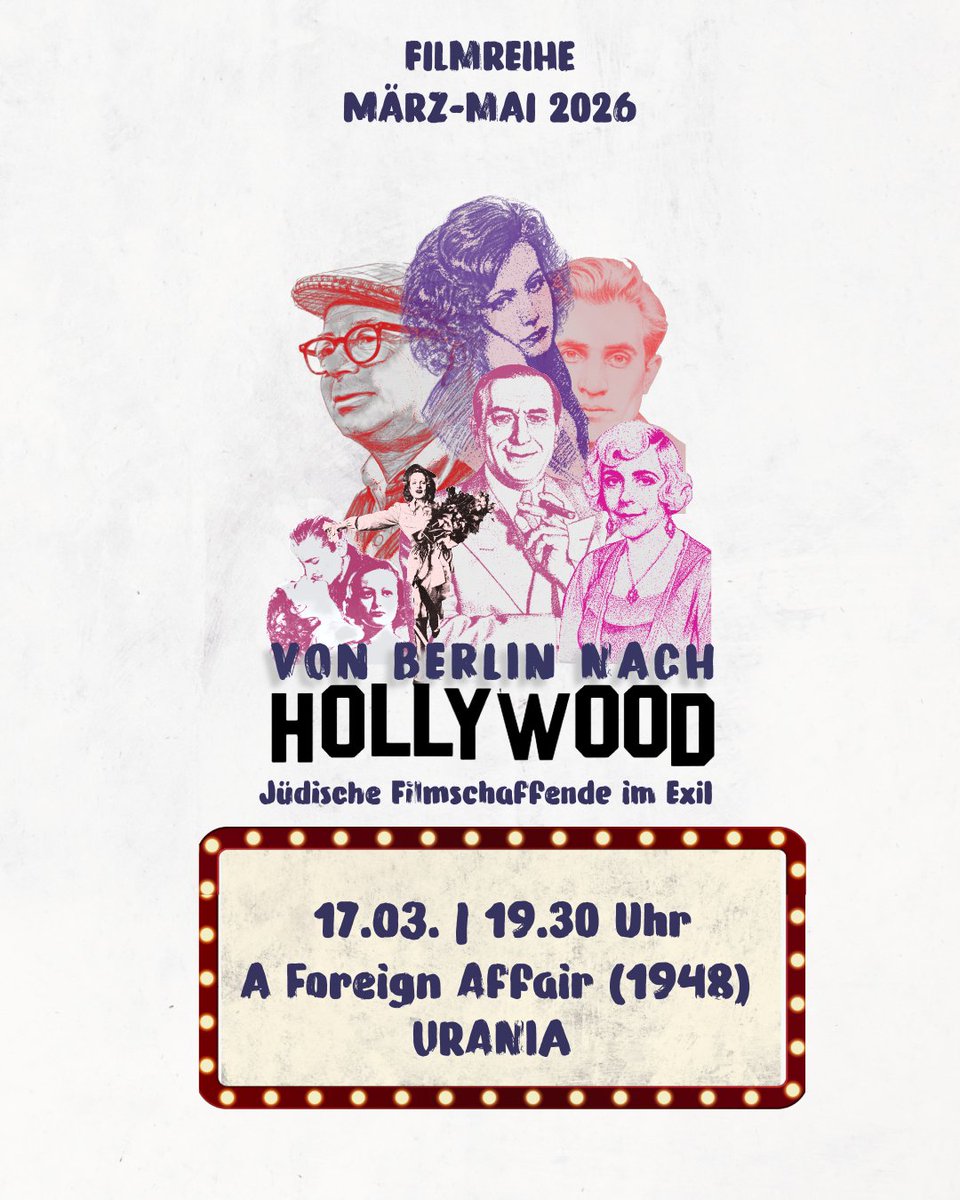 UraniaBerlin's tweet photo. Heute Abend: Kino + Filmgespräch @ #UraniaBerlin!
Im Rahmen der Reihe “Von Berlin nach Hollywood” läuft der Klassiker “A Foreign Affair”.
Anschließend im Talk: Knut Elstermann & Volker Schlöndorff
Kostenfreie 🎫 hier:
https://t.co/uemI91Hym6
Koop. mit @NeueSynagogeBLN & #JFBB https://t.co/mod2RgBCZo