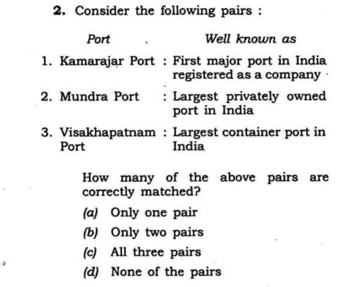 ShantanuSh14893's tweet photo. UPSC Reality Check – PYQ Series

Many aspirants say they have studied Indian Ports.

But UPSC rarely asks simple questions.

It tests whether you know a topic precisely enough to eliminate traps.

Try this PYQ.

No Google.
No guessing.
How many pairs are correctly matched?

Reply with your answer.