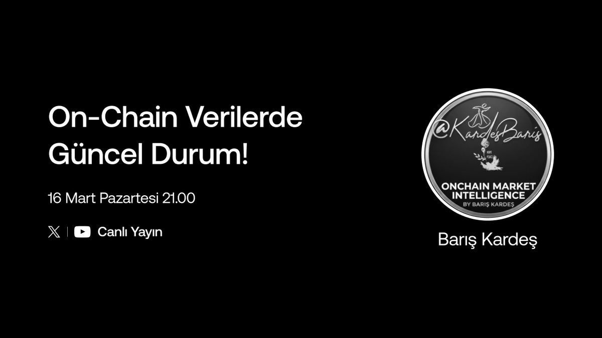 Piyasada neler oluyor, on-chain veriler son hareketler hakkında ne söylüyor?    

Bu akşam 21.00’de <a href="/KardesBaris/">Barış Kardeş</a> ile canlı yayında piyasanın perde arkasına bakıyoruz. ⛓️      

Alarmlarınızı kurmayı unutmayın!
