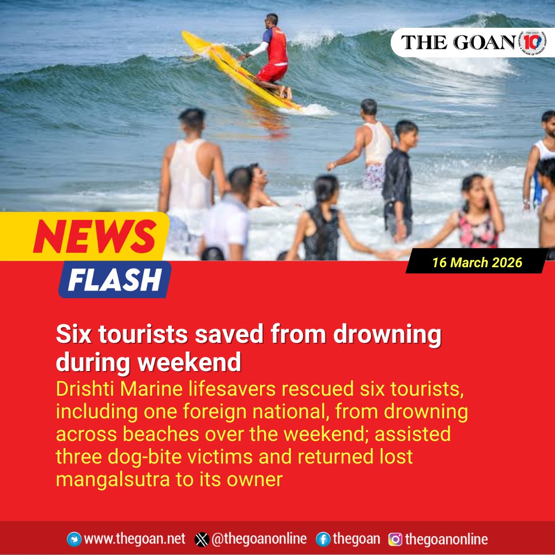 thegoanonline's tweet image. Six #tourists saved from #drowning during weekend 

#Goa #BreakingNews