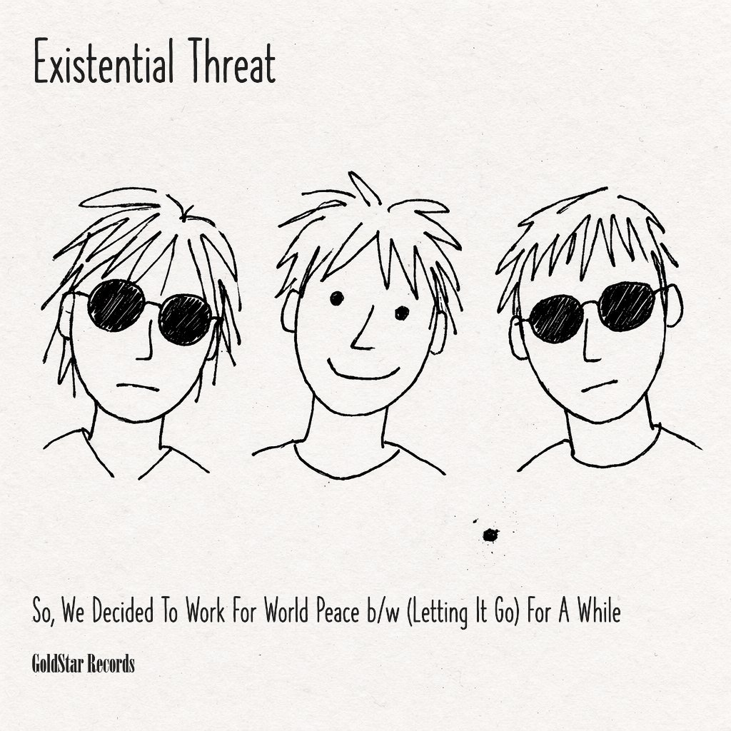 KidConfusion's tweet photo. Existential Threat has a new single!
"So, We Decided To Work For World Peace" b/w
(Letting It Go) For A While

Hear it for free now!

https://t.co/ejwqdpm6bY

https://t.co/uErUwoEMPy

#indierock #garagerock
#powerpop #janglepop
#newmusic #beatles
#rem #folkpunk 
#undergroundmusic https://t.co/uRdW1Y5z92