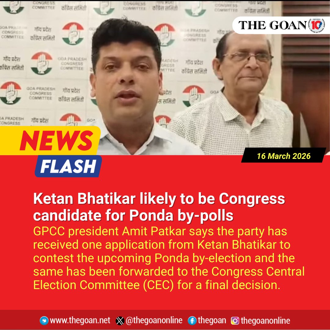 thegoanonline's tweet image. Ketan Bhatikar likely to be #Congress candidate for #Ponda by-polls 

#Goa #BreakingNews