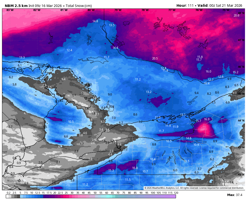 mrwx4caster's tweet photo. What the snowfall pattern may look like this week, higher local amounts in and around off lake Snows.
Man...I am so done with this winter. #onwx #onstorms https://t.co/WRXGClal2c