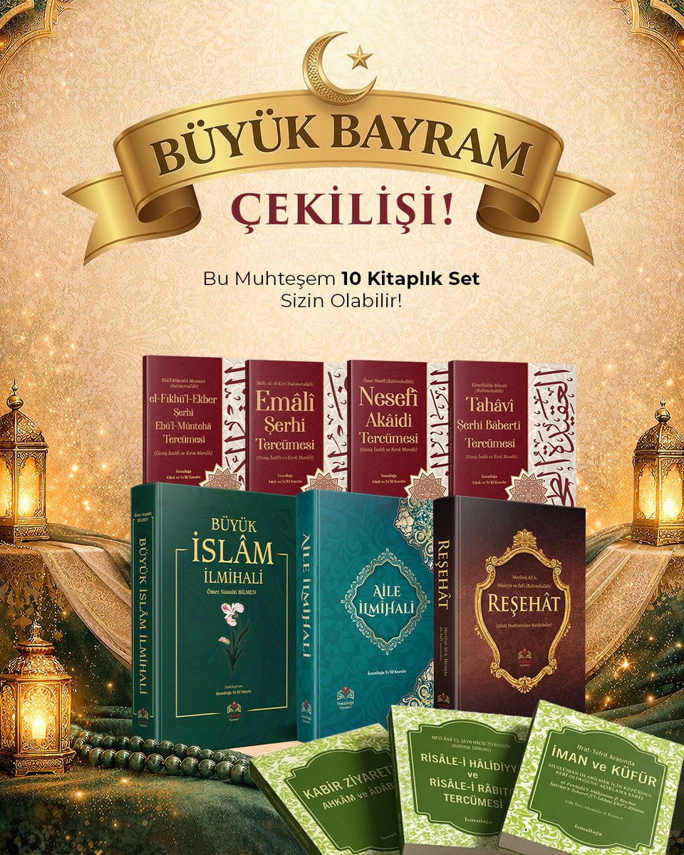 Büyük Bayram Hediyesi!

5 kişiye
Bu Muhteşem 10 Kitaplık Seti hediye ediyoruz.

⁉️ Şartları ; 
1️⃣ Takip et : <a href="/siracyayinevi/">Siraç Yayınevi</a> 
2️⃣ Retweet (RT)
3️⃣ Beğen 
4️⃣ 5 Arkadaşını etiketle