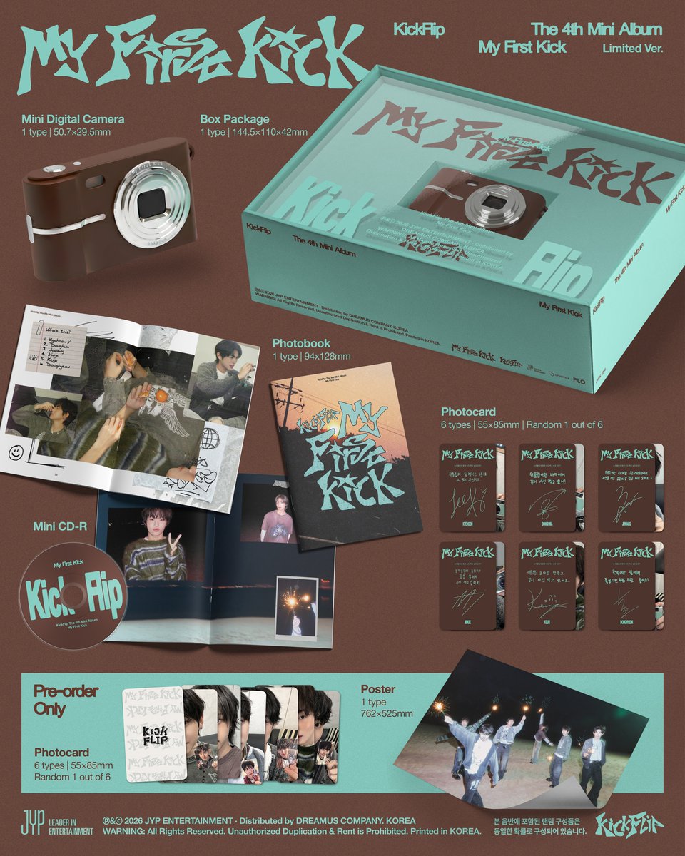 kickflip_jype's tweet photo. KickFlip(킥플립) The 4th Mini Album “My First Kick” Preview
Limited Ver.

2026.04.06 6PM (KST) Release!

Pre-save &amp; Pre-add :  https://t.co/yhSN5nyeZz 
Pre-order: https://t.co/QBvsW1gLdL

#KickFlip #킥플립
#My_First_Kick https://t.co/mrfJzWXnRo