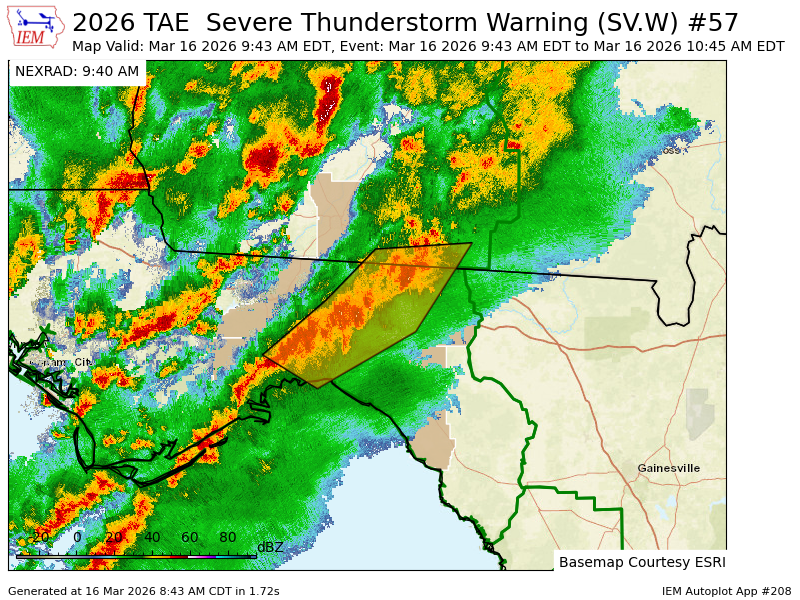 TAE issues Severe Thunderstorm Warning [tornado: POSSIBLE, wind: 60 MPH ...