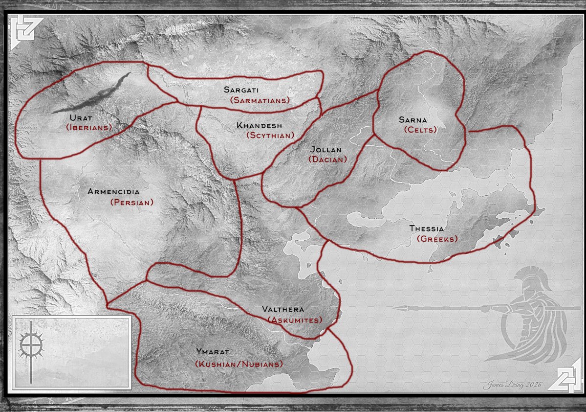 JDCartography's tweet image. Working on building out the cultures of my map's setting. Think I have a decent blend that has influences that mix fairly well. #worldbuilding #rpg #ttrpg #fantasy #mapping #Cartography