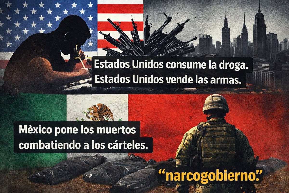 Estados Unidos consume la droga.
Estados Unidos vende las armas.
México pone los muertos combatiendo a los cárteles.

Y aun así nos llaman “narcogobierno”.