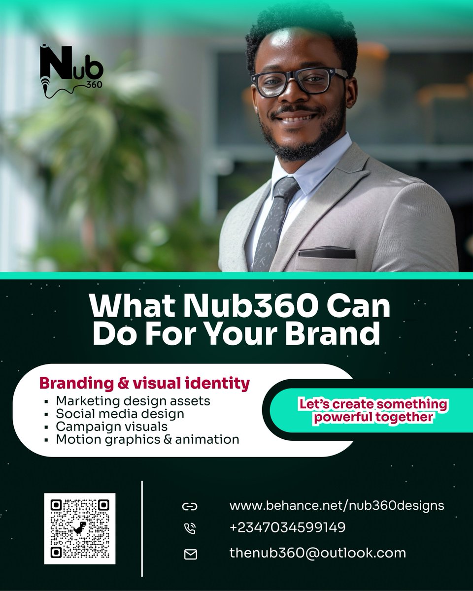 thenub360's tweet image. Your brand deserves visuals that communicate clearly and confidently.

From branding to motion graphics, Nub360 helps businesses create designs that leave lasting impressions.

#CreativeStudio #GraphicDesignAgency #BrandIdentityDesign #MarketingDesign #Nub360