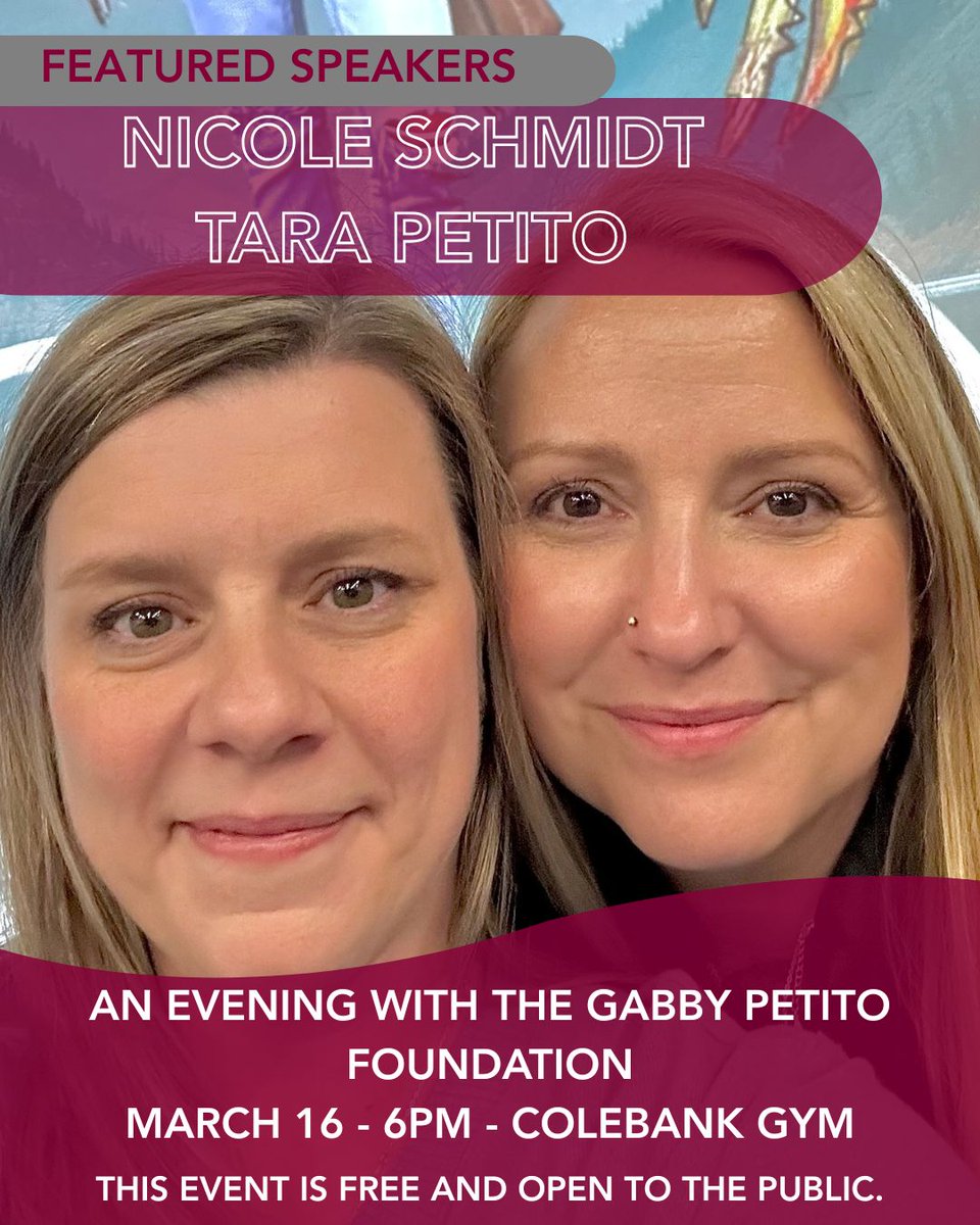 FairmontState's tweet image. Join us TONIGHT for an Evening with the Gabby Petito Foundation!

🗓️ March 16th 
🗺️ Colebank Gym 
⏰ 6:00PM 
👋 FREE and open to the public! 

#FairmontState #GabbyPetitoFoundation
