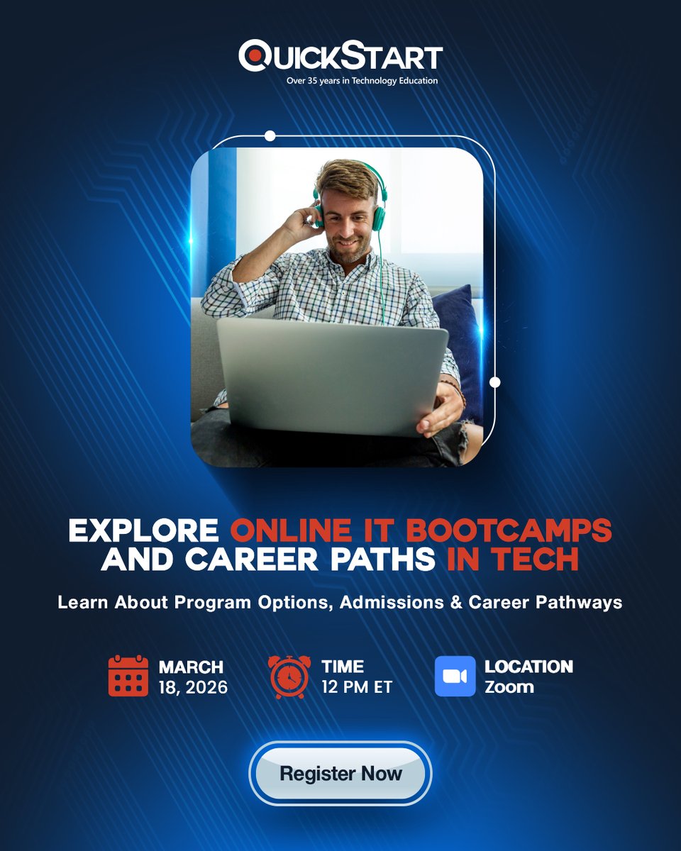 QuickStartIntel's tweet image. Interested in exploring a career in tech?

Join our live webinar to learn how online IT bootcamps can help you build practical skills and explore new tech career paths.

📅 March 18
⏰ 12 PM ET

Reserve your spot: ow.ly/haLo50Ytwb7

#TechCareer #OnlineLearning #CareerInTech