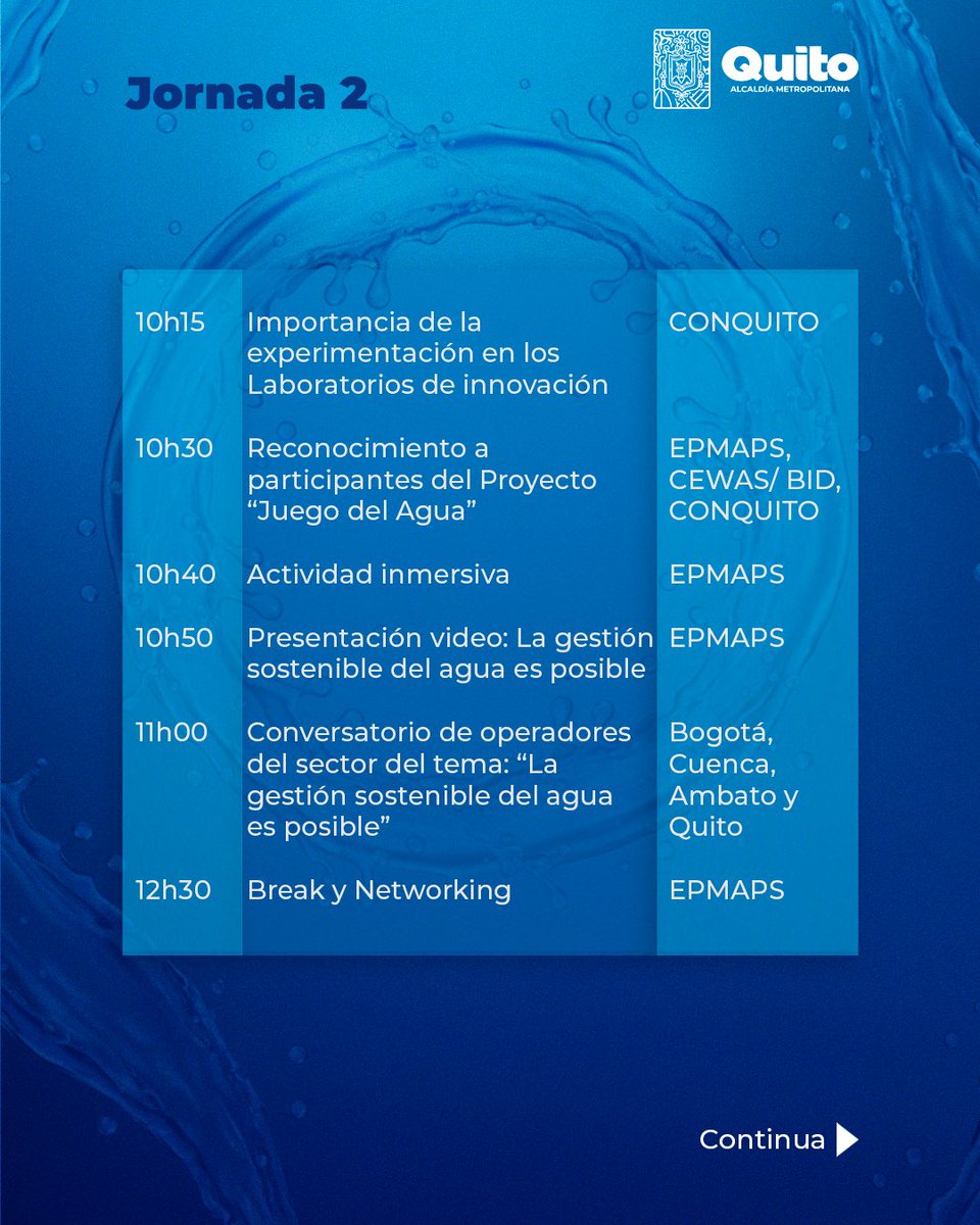 aguadequito's tweet photo. 🌎 #JornadasdelAgua2026 | Conocimiento que fortalece la gestión del agua de Quito.

Conmemoramos el Día Mundial del Agua con un encuentro que reúne ponencias nacionales e internacionales, orientadas a fortalecer y mejorar los servicios de agua potable y saneamiento en la ciudad.

Estos espacios permiten compartir experiencias, innovaciones y buenas prácticas, aportando a una gestión más eficiente del agua en beneficio de toda la ciudadanía.

#QuitoRenace
#QuitoNoSeDetiene