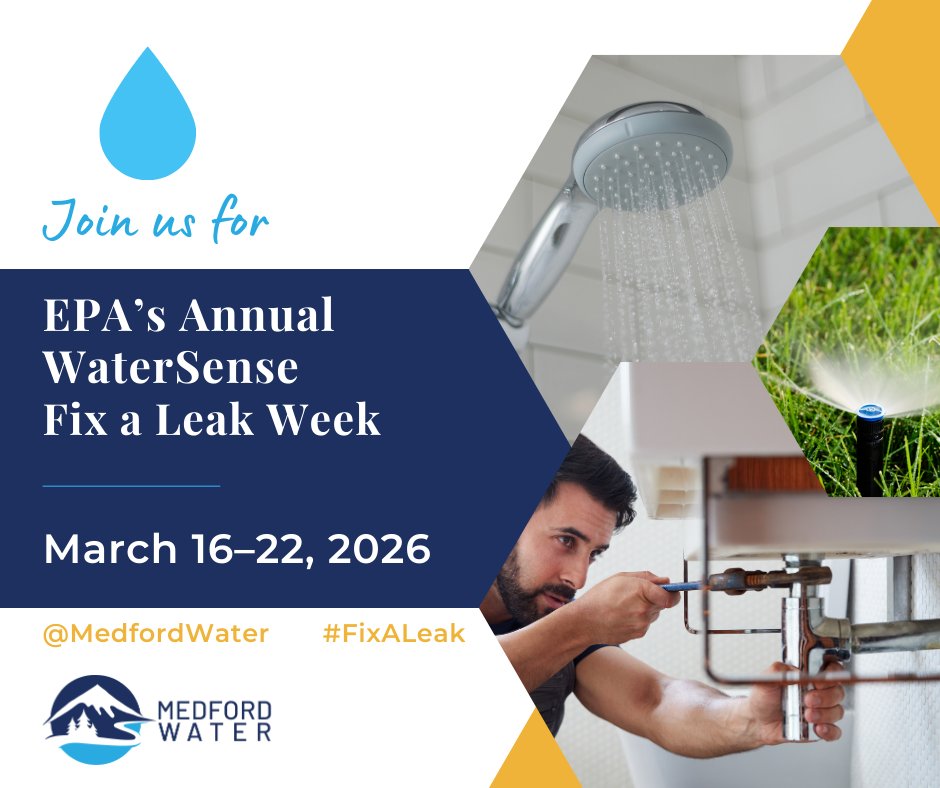#FixALeak Week starts today! 💧 Join us all week long for helpful tips on finding and fixing those pesky drips inside and outside your home! Go to medfordwater.org/leaks for more resources.